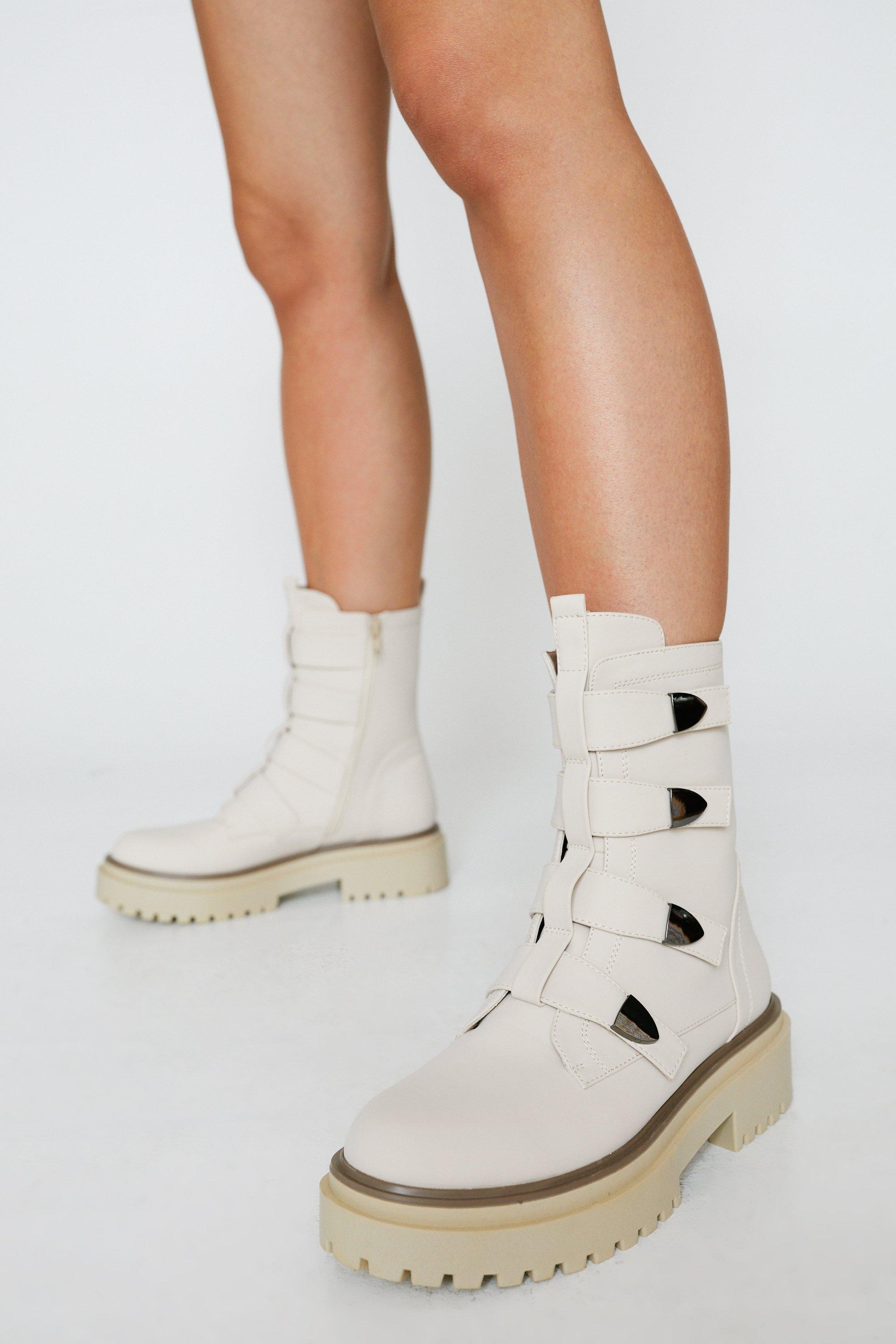 White velcro strap store biker boot